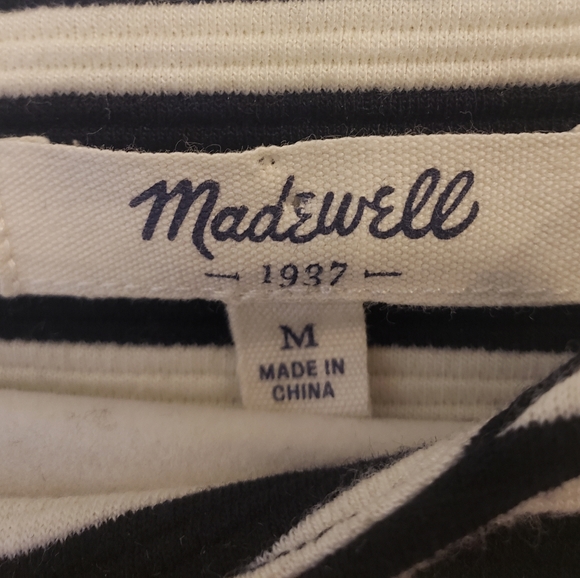 Madewell Ridgestripe 3/4 Sleeve White Black Stripes Pocket Top Size M - Picture 3 of 9